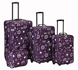 Rockland Luggage Brown Leaf 4 Piece Luggage Set, Purple Pearl, One Size