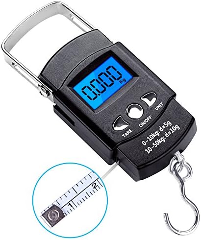 Creand Fishing Scale 110lb/50Kg Backlit LCD Display Screen Electronic Balance Digital Fish Postal Hanging Hook Scale with Measuring Tape,Luggage Shopping Spring Scale