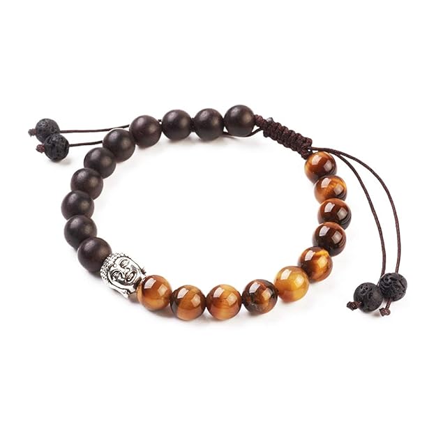 Armband Buddhistische Perle – EIN Armband aus natürlichen Perlen mit Buddha-Kopf und Chakra-Schutzstein – verstellbar – Lavas