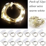 LRCXL Moon Lights Outside, 20 Micro LEDs 6.5 Ft (2m) Silver Wire Battery Operated Starry String Lights for Graduation Party Favors Rustic Wedding Centerpiece or Table Decorations,12 Pack(WarmWhite)