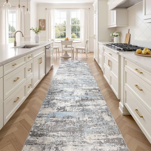 jessibou Abstract Runner Rug Blue Grey