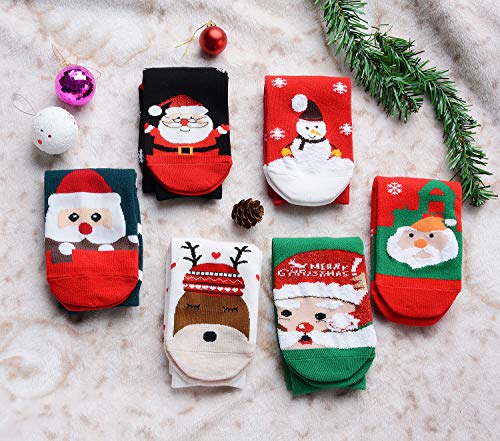 Christmas Cotton Socks,Aniwon 6 Pairs Funny Christmas Holiday Socks Printed Crew Socks Soft Warm Winter Casual Socks for Women Men