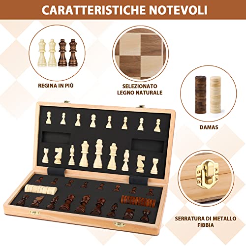 Peradix 2 in 1 Wooden Chess Board, Magnetic Chess Board, Checkers and Chess Board Folding Wood 38 x 38 cm with Travel Magnets for Adults and Children, Professional