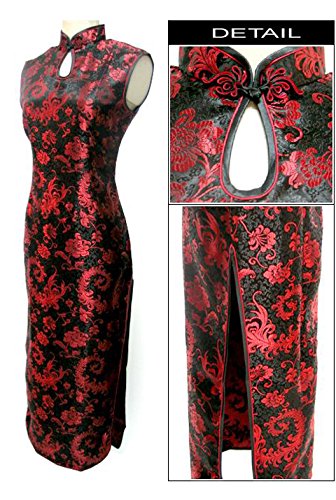 7Fairy Women' Black/Red Phoenix Tail Long Vtg Chinese Dress Cheongsam Size 2 US