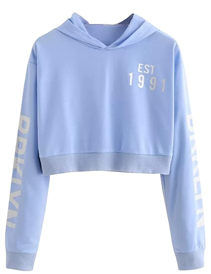 Bauchfreier Pulli Mädchen, Damen Hoodie Pullover Brief Drucken Langarm Kapuzen Sweatshirt Kurz Crop Tops Kapuzenpullover Kapu