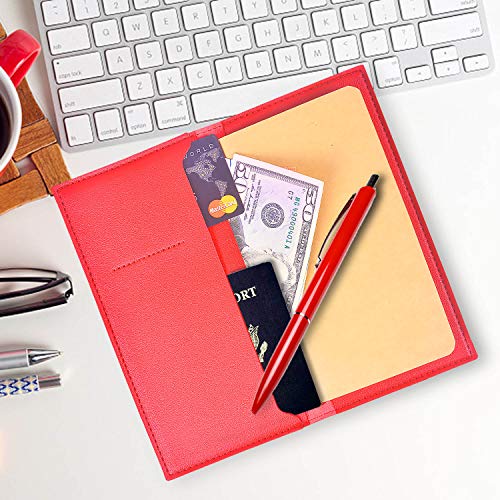 Larcenciel Hardcover Travel Notebook Refillable Journal Diary Jotter Organizer, Lined Blank Leather Writing Diary w/ 3 Inserts Pocket Card Holder Memo Notepad, 8X4.1 inch (Red) - Thumbnail 4