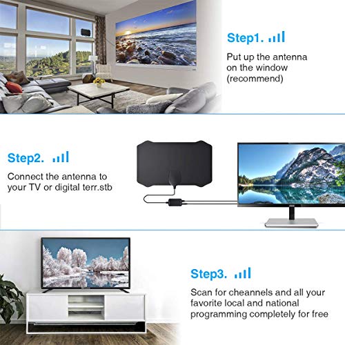 Newest Digital HD TV Antenna, 60-120 Miles Range, 14.56ft Coax Cable Indoor TV Antenna Support 4K 1080p & All Older TV's Powerful HDTV Amplifier Signal Booster - Thumbnail 5
