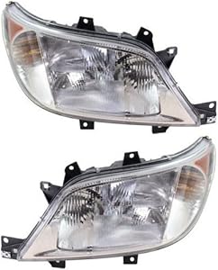 Headlight Set Compatible with 2003-2006 Dodge Sprinter 2500 2002-2006 Freightliner 3500 Left Driver and Right Passenger Side Halogen With bulb(s)
