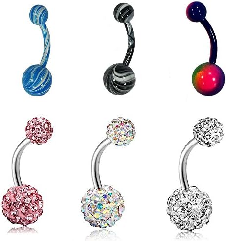 5-6 Pcs Belly Rings 316L Surgical Steel 14g Navel Body Piercing Barbell