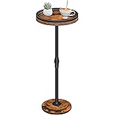 HOOBRO Drink Table Height Adjustable, Small Round Side Table with Pedestal | Coffee Martini Table, Circle End Table for Small Spaces in Living Room, Bedroom, Sofa Couch, Rustic Brown and Black