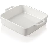 Sweejar 8x8 Baking Pan,Ceramic Casserole Dishes for Oven with Double Handles,2 QT Square Cake Baking Dish for Brownie,Lasagna