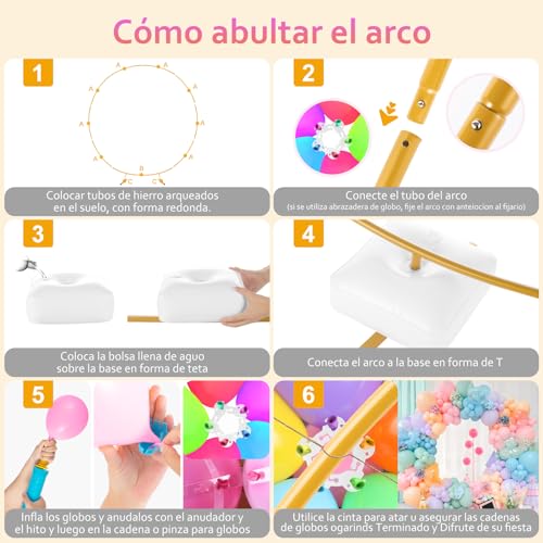 Kit Arco Globos, Kit de Arco para Globos Redondos(2.2M), Marco Circular de Globo con Base Rellenable, Aro Metálico para Globos de Gran Tamaño para Fiesta de Cumpleaño,Boda,Despedida Soltera,Graduación