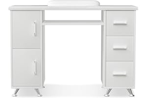 ABTSalon Nail Tech Table White Double Layered Nail Table for Nail Tech Desk Acetone Resistant Manicure Desk Nail Station, White