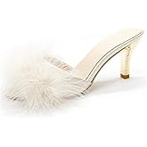COVOYYAR Women's Feather Thin High Heels Peep Toe Fur Slippers Mules Lady Pumps Slides