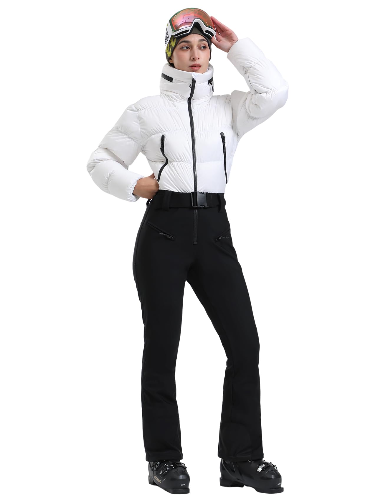 Photo 1 of GSOU SNOW Womens Ski Suits Down Onesies Snow Suit Waterproof Snowboard Jumpsuits Winter Outdoor Skiwear White M