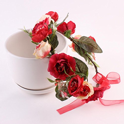 Sunfei Fashion Baby Kids Handmade Rose Flower Headband Wreath Headdress Band Accessories (Red) - Thumbnail 2