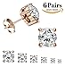 Thunaraz Stainless Steel Stud Earrings for Women Round Cut Cubic Zirconia Earrings Set 6 Pairs 3mm-8mm Rose Gold Tone