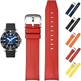21mm FKM Rubber Band For Tissot Seastar 1000 Powermatic 80 T120407A, Replacement Curved End Watch Band For Tissot Seastar 1000 Watches (Red, 21mm)