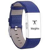 Henoda For Fitbit Charge 2 Bands Blue, Leather Wristband for Fitbit Charge 2 Replacement Strap Women Men Large Small