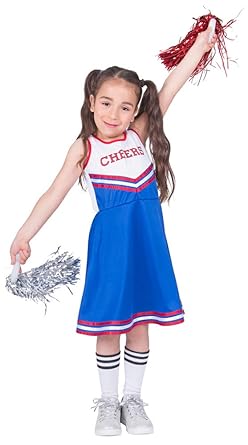 Cheerleader Cheers Kostüm für Mädchen - Blau Weiß Rot - Karneval Mottoparty Sportfest Kinderkostüm Karneval