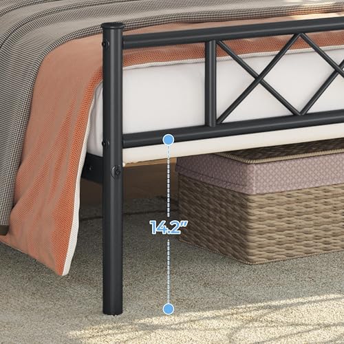 Yaheetech Twin Metal Platform Bed Frame Mattress Foundation with Headboard and Footboard No Box Spring Needed Under Bed Storage Steel Slats Black