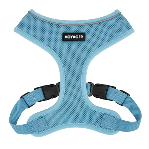 Voyager Aerolite No Pull Mesh Dog Harness with Lightweight, Soft, Breathable, Reflective Stitching, and Adjustable Straps for Walking, Running, Training, Heavy Duty and Durable - Baby Blue, M