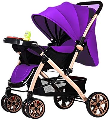 JCOCO Baby Stroller Lightweight Folding Baby Carriage 0/1-3 Years Old Simple Portable Music Rubber-Rear-Wheels Child Trolley with Dinner Plate (Color : Purple)