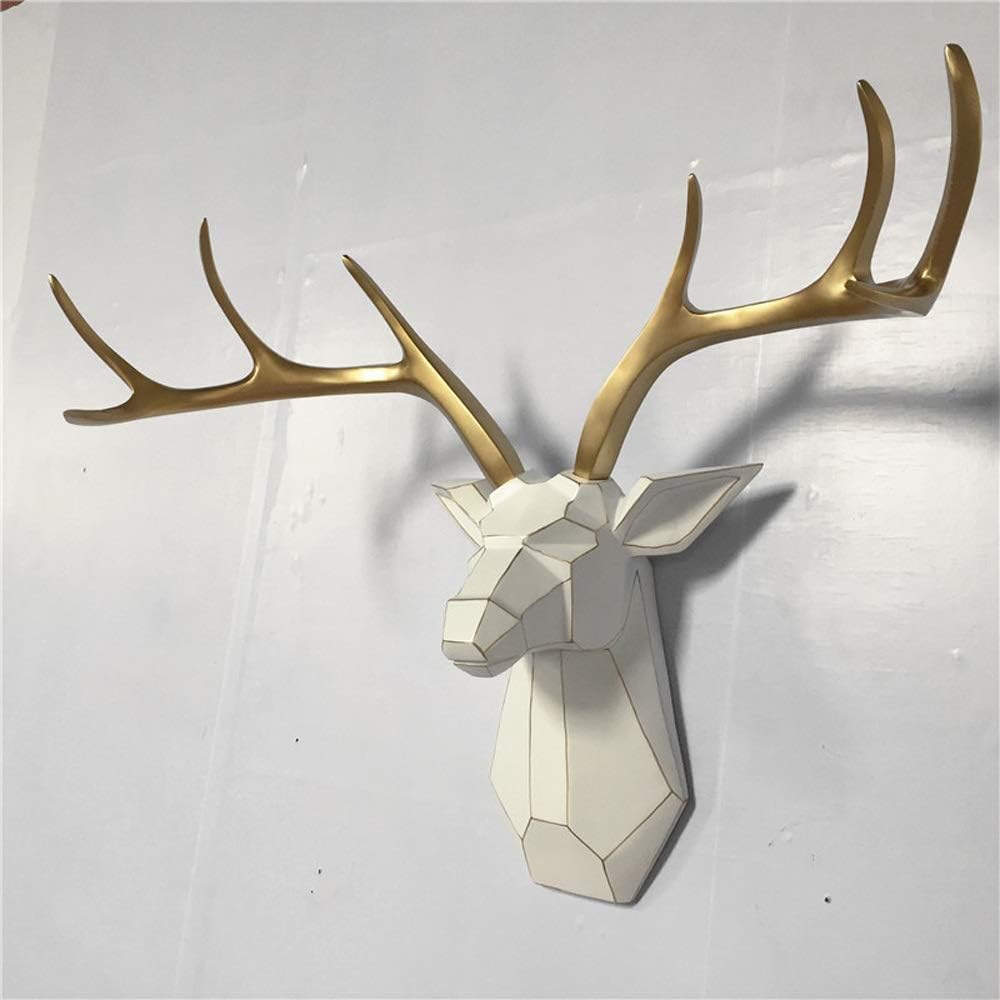 CUIRUI Deer Head Wall Mount White And Gold Geometrical Antler Sculpture