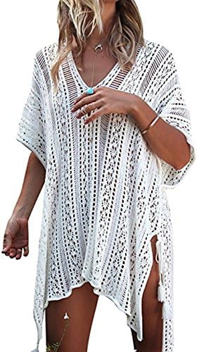 Aoboiepye Women's Fashion Swimwear Crochet Tunic Cover up/Beach Dres White