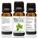 BioFinest Sweet Basil Oil - 100% Pure Sweet Basil Essential Oil - Premium Organic - Therapeutic Grade - Aromatherapy - Best For Flu - Help to Ease Dizziness- Remove Odors - FREE E-Book (10ml)