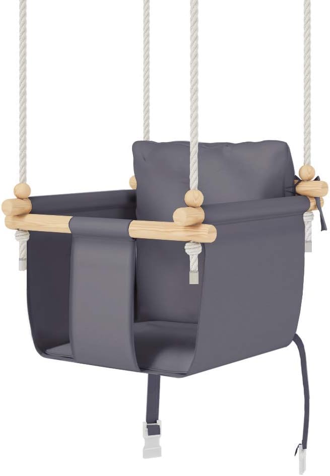 columpio bebe con ASA DE SEGURIDAD, columpios infantiles exterior y interior, columpio madera ideal como columpio de jardin y para habitación infantil (Aschgrau)