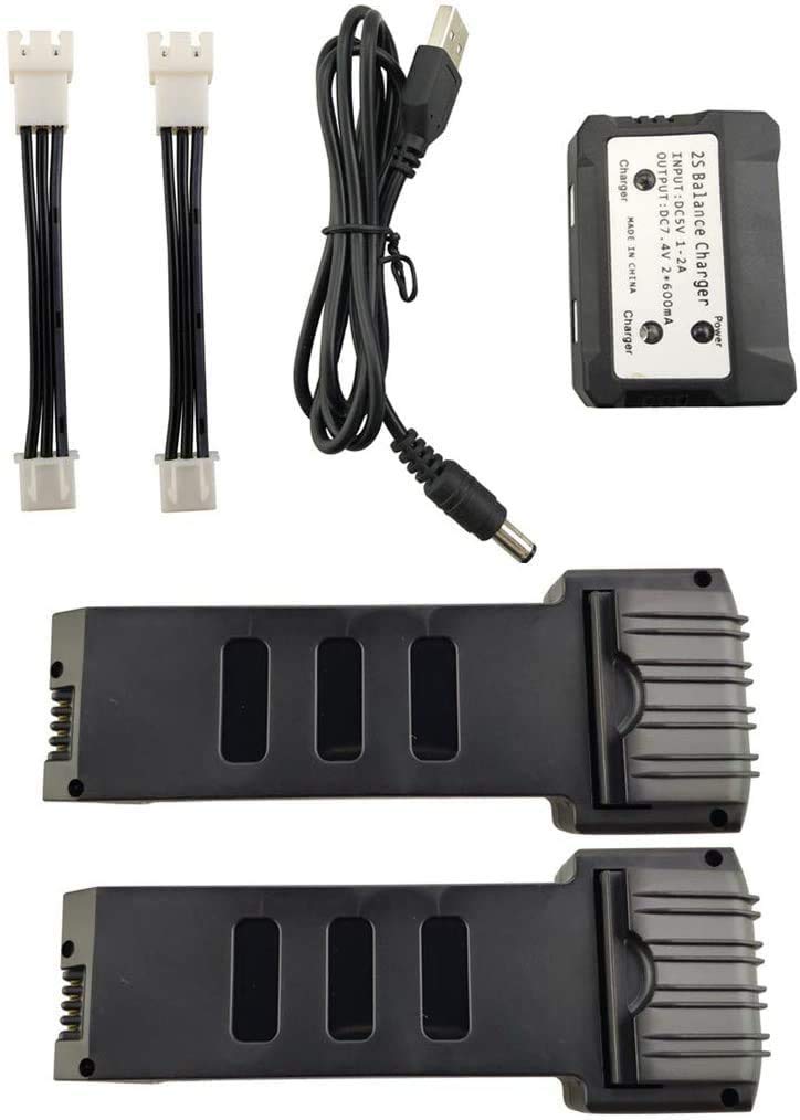 ZYGY 2PCS 7.4V 1200mah Lithium Battery with 2 in 1 Charger for E511 E511S Folding Quadcopter Spare Parts RC Drone Battery Parts