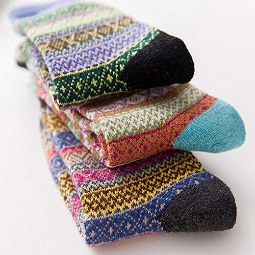 Getadate 5 Pairs Socks Women Thickened Socks Vintage Sock Ethnic Style Tube Cotton Socks Long Socks Warm Winter Crew Socks - Thumbnail 5