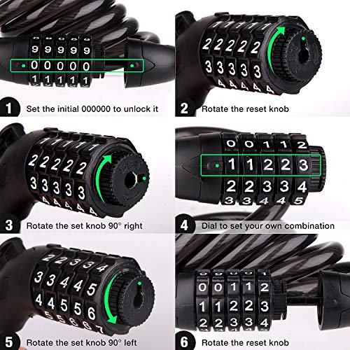 YIHATA Bike Lock Cable Bicycle Combination Locks Coiled Chain Lock Basic Self Coiling Core Steel Wire (A - 4ft/120cm) - Thumbnail 4