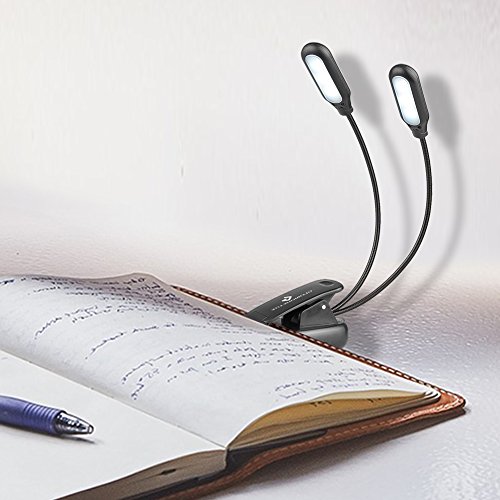 GLORIOUS-LITE 10 LED Book Light, Reading Lights with Warm/White/Natural Light, 2 Brightness, Portable Music Stand Light, Lightweight&Eye Caring, USB&Battery Operated, Perfect for Bookworms