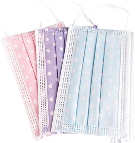 Easy Lifestyles Cute Lovely Heart-Shaped Print Disposable Earloop Face Mask Dust Filter Mouth Cover Ear Loop Non Woven Medical Surgical Dental Salon Nose Mouth Flu Virus Face Mask