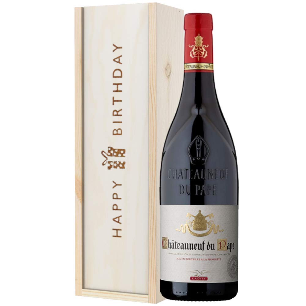 Chateauneuf Du Pape Red Wine Birthday Gift In Wooden Box - Chateaux Neuf De Pape Boxed Red Wine Gift Set