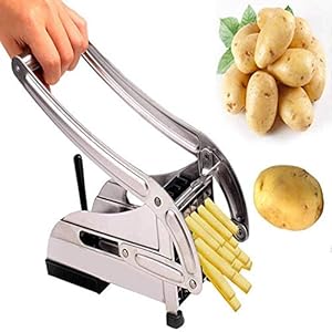 Shopify Saffron Enterprise Stainless Steel Potato French Fries Chips Maker Machine Snacks Finger, Silver, Medium