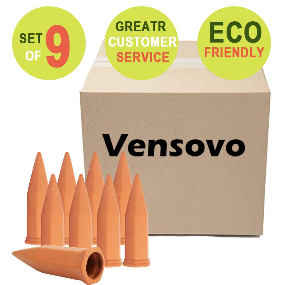 vensovo 9 Pack Terracotta Watering Spikes - Automatic Self Watering Stakes, Plant Watering Devices for Wine Bottles Recycled Bottles, Clay Plant Garden Waterers for Vacations