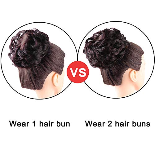 MORICA Messy Bun Hair Scrunchies 2PCS Messy Bun Hair Piece for Women Curly Wavy Scrunchy Updo Bun Extensions(Color:2/99J#) - Thumbnail 6