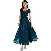 Mother of The Bride Dresses Tea Length Lace Appliques Chiffon Formal Evening Gown for Women