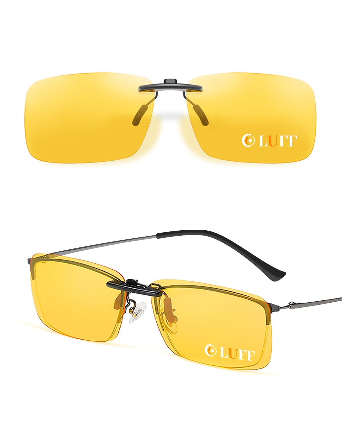 LUFF Night Driving Glasses Clip On | Polarized Anti Glare Night Vision for Men & Women | Over Prescription Glasses to Reduce Headlight Glare and Brighten Vision 58 * 37mm