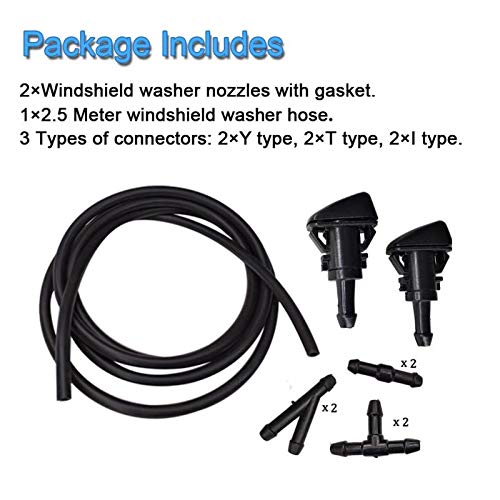 Front Windshield Washer Nozzles Kit 4805742AB 5160308AA for Chrysler, Dodge, Jeep, Ram Washer Jet and 2.5 Meters Fluid Hose with 6 PCS Connectors