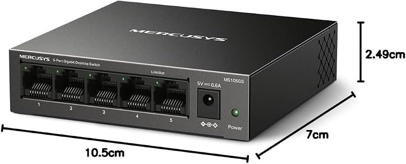 MS105GS-Switch 5G, 5 Puertos, Plug and Play, sin Ventilador, RJ45