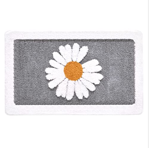 Sxspace Daisy Non-slip Chenille Bath Mat Easy to Clean Bathroom Mats Soft Shower Rug Quick-drying Machine Washable (Light Grey, 45x65cm)