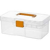 Vidifor Plastic Clear Portable Handled Storage Box with Adjustable Dividers Art Supply Organizer Multipurpose Home Utility Box for Craft, Sewing, Medicine, Makeup, Office Supplies (L, Clear)
