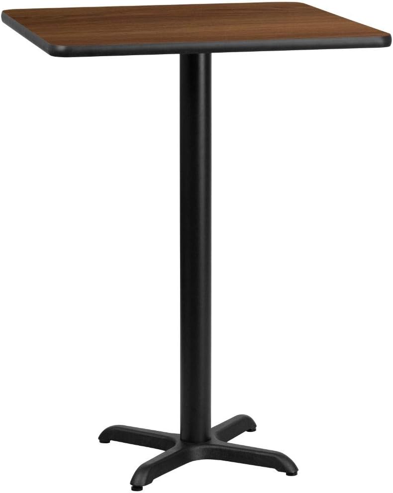 Flash Furniture 30'' Square Walnut Laminate Table Top with 22'' x 22'' Bar Height Table Base