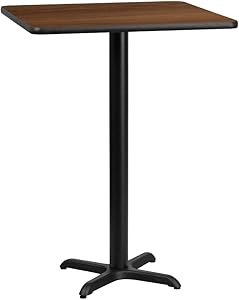 Flash Furniture 30'' Square Walnut Laminate Table Top with 22'' x 22'' Bar Height Table Base