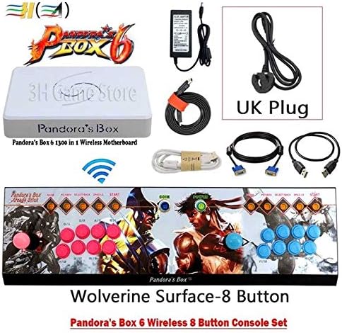 Cholyme LLC 1 Set 8 Button Pandora Box 6 1300 in 1 Wireless Iron Console Set 2 Players Arcade Controller Support FBA mame ps1 3D can add 3000 Game 8b Wireless JGL UK