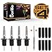 Elite Liquor Pourers (4pcs) + Long Dust Caps (8pcs) + Cleaning Brush by BARILLIO - Premium Set of Free Flow High Grade Stainless Steel Bottle Pour Spouts & Plastic Covers (4+8)
